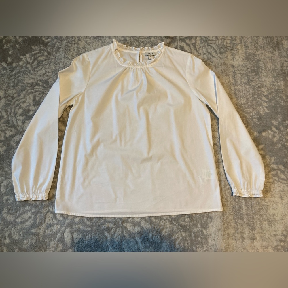 J. Crew Ruffled Neck White Top